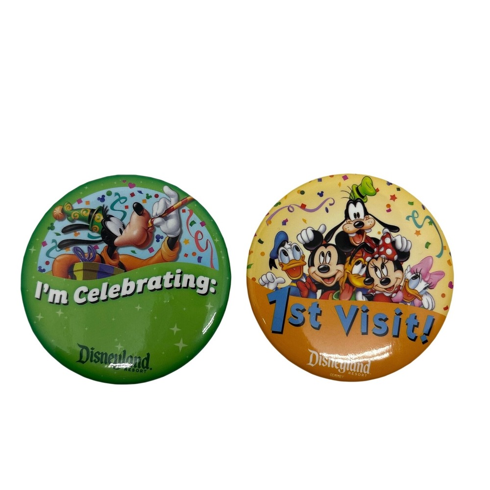 Disneyland‎ Button Set First Visit I'm Celebrating Goofy Mickey Mouse Disney Pin